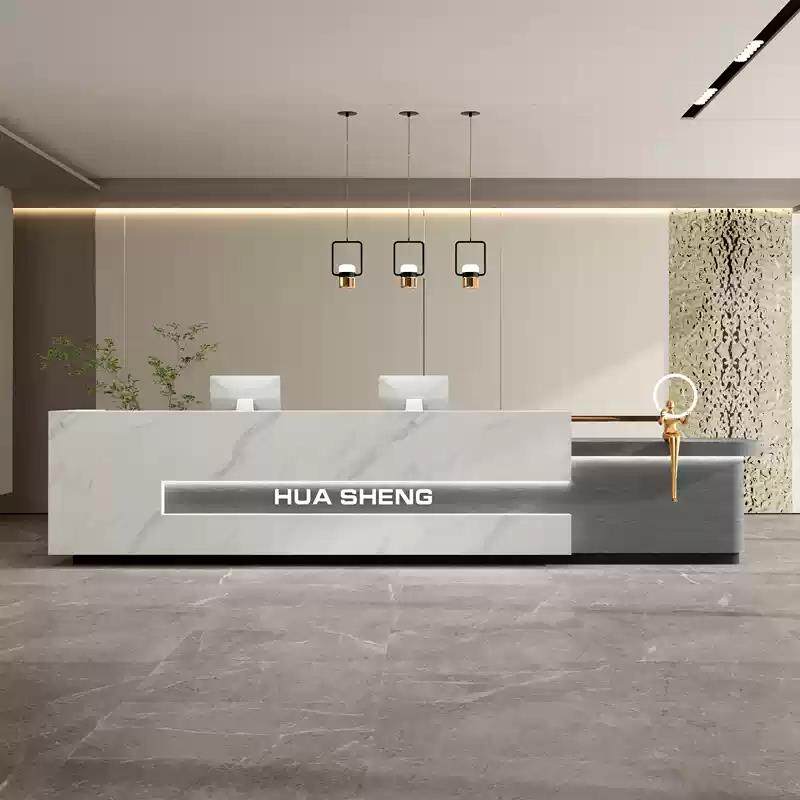 公司前台接待台酒店大理石纹服务台大厅咨询台高档岩板柜台桌定制