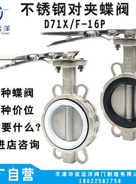 全不锈钢手动柄鸭嘴对夹软密封中线蝶阀D71X/F-16P衬四氟三元乙丙