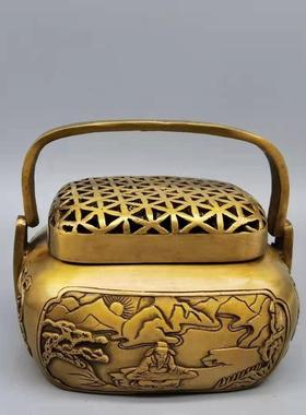 纯铜暖手炉取暖炉汤婆子怀炉烧炭炉仿古做旧古玩盘香薰炉结婚礼品