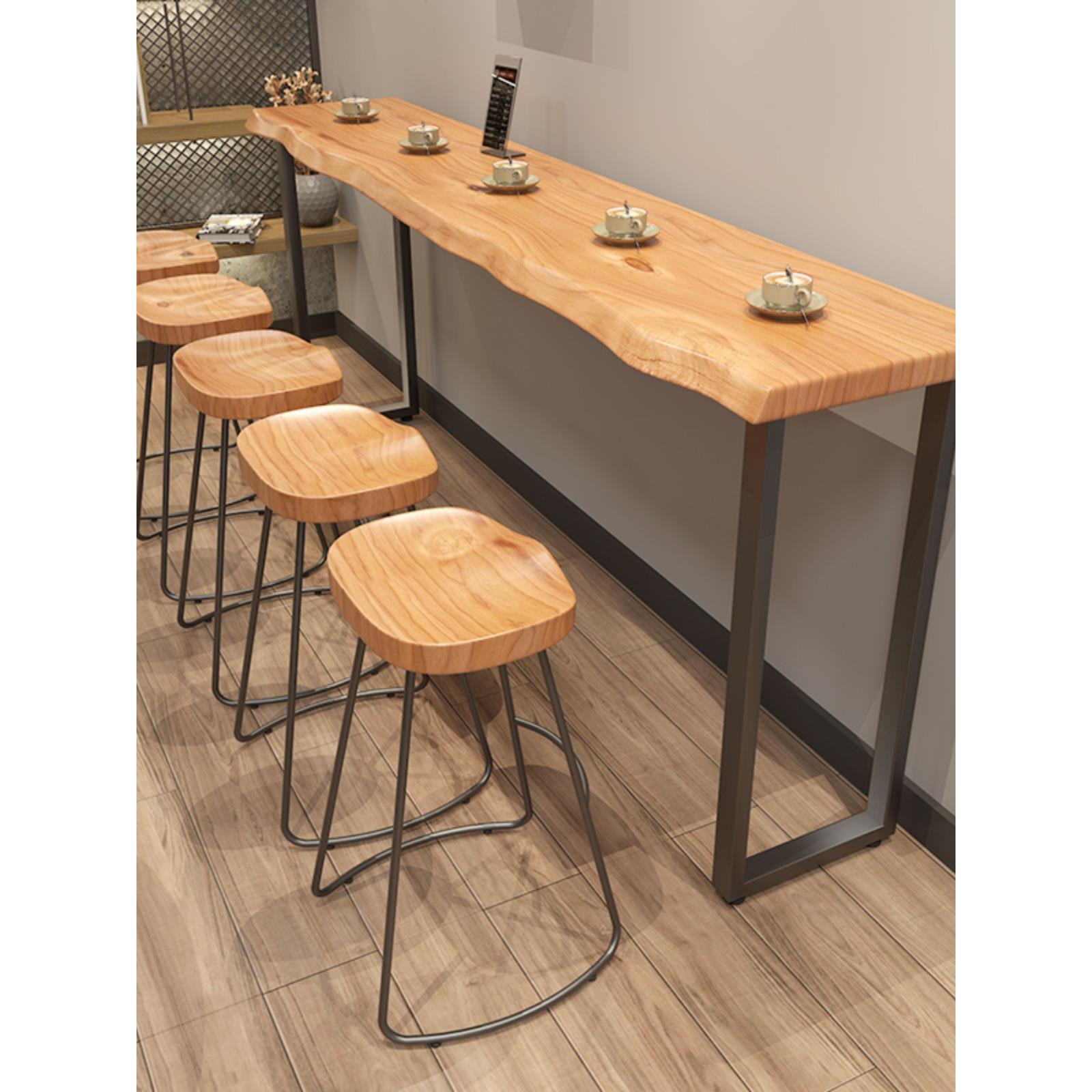 实木吧台高脚桌餐桌咖啡吧台桌家用桌子奶茶小吃店靠墙简约长条桌