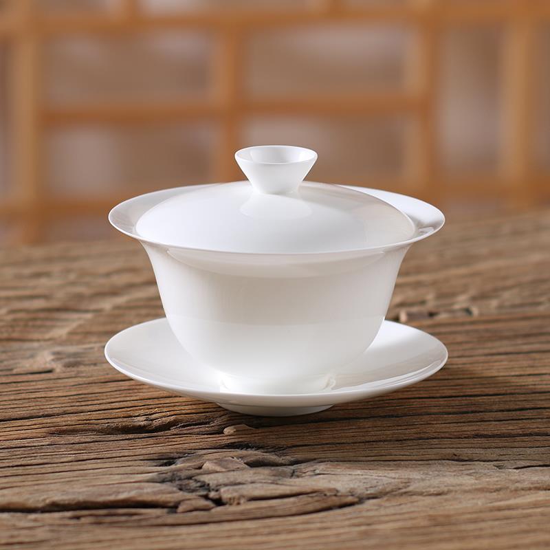 潮州骨瓷大反口三才盖碗薄胎大撇口防烫功夫茶具纯白茶杯泡茶碗