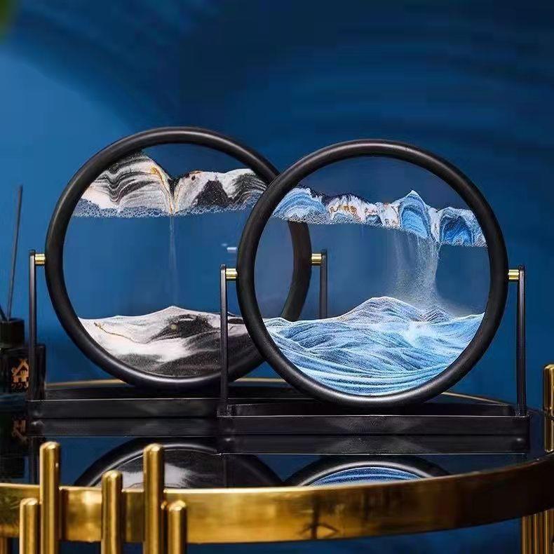 3d流沙画圆形沙漏家居客厅酒柜电视柜办公室桌面流沙摆件生日礼品