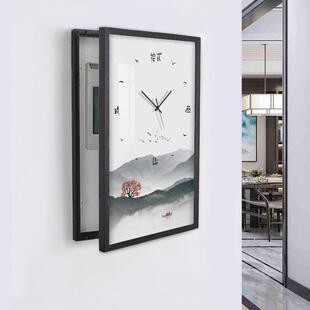 新中式电表箱装饰画带钟表时钟配电箱遮挡箱电闸盒挂画竖版免打孔