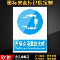 车辆必须戴防火帽工厂车间消防安全标识牌警示牌标志牌定制C24