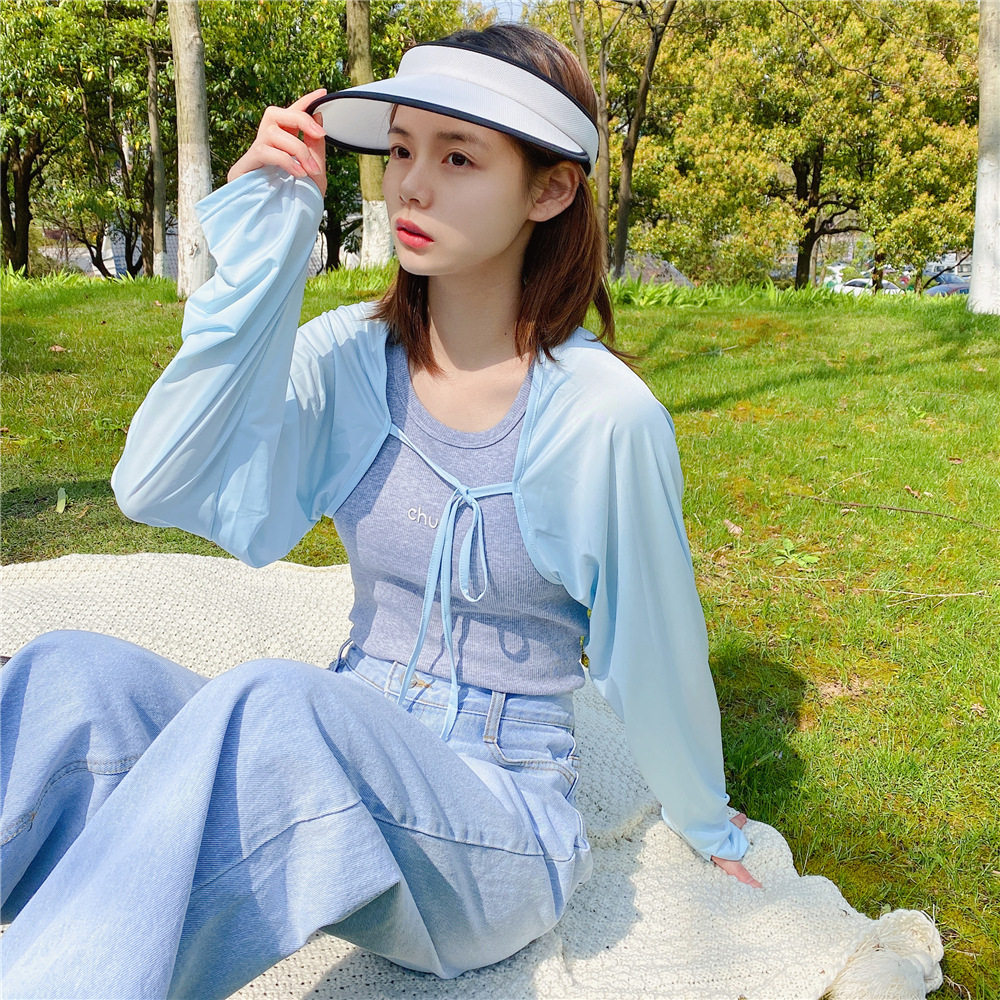 纯色防晒衣女夏季新款宽松休闲透气长袖防晒衫百搭外套装饰韩版