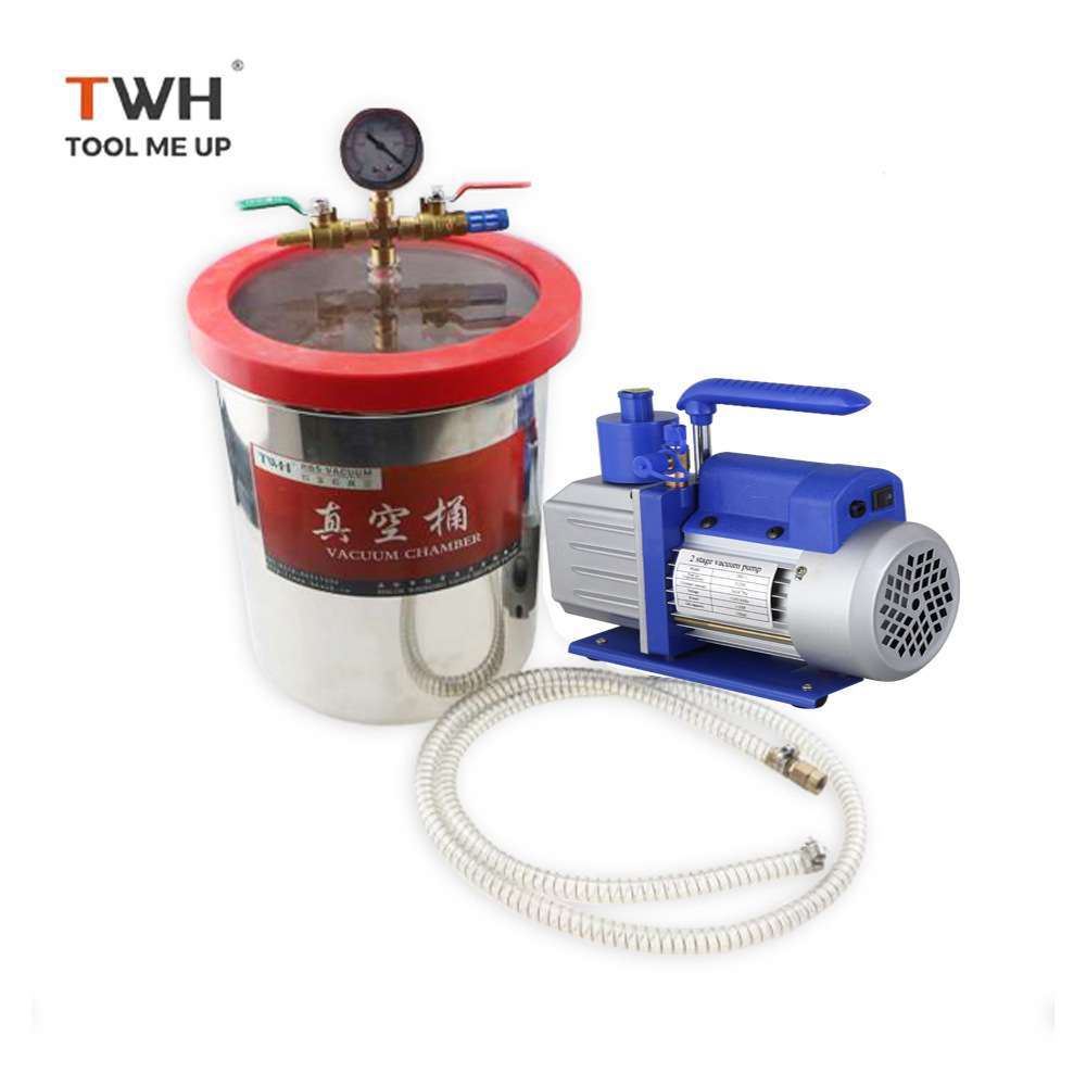 4CFM真空泵配套3加仑真空桶AB胶脱泡不绣钢桶真空泵组合