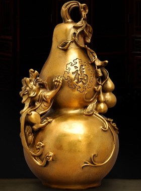 黄铜开口葫芦摆件 家居客z厅卧室玄关办公室工艺品福禄摆设