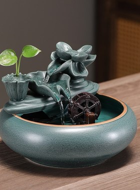 茶壶喷泉流水摆件循环水车风水轮办公室客厅家用边几装.饰茶台水