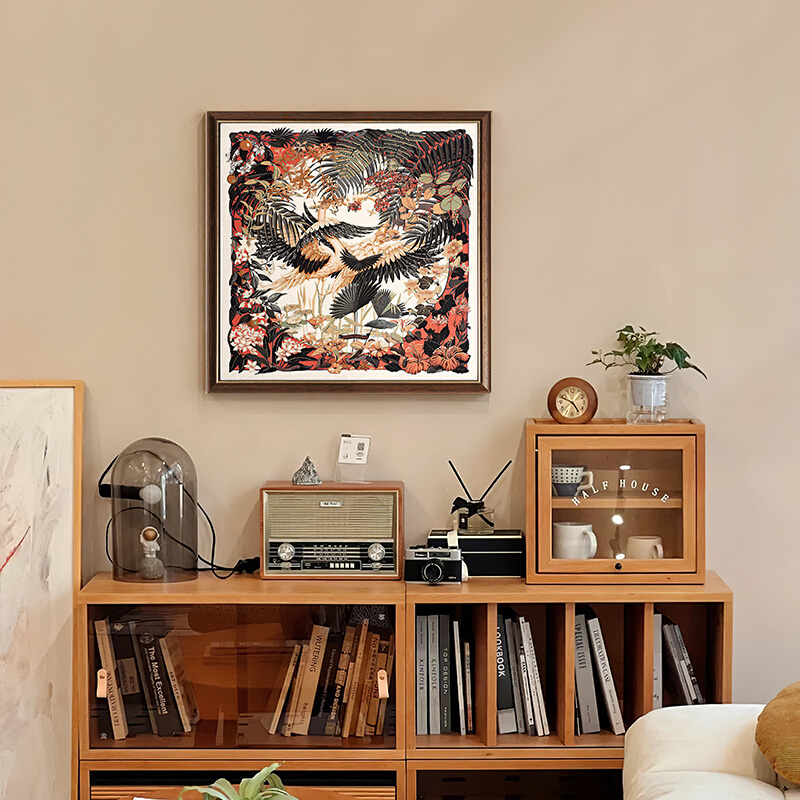 客厅装饰画中古风复古挂画法式餐厅壁画玄关欧式简美墙画花鸟植物图片