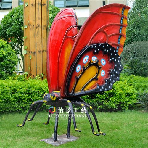 大型彩绘蝴蝶雕塑玻璃钢彩绘蝴蝶雕塑公园广场美陈摆件雕塑