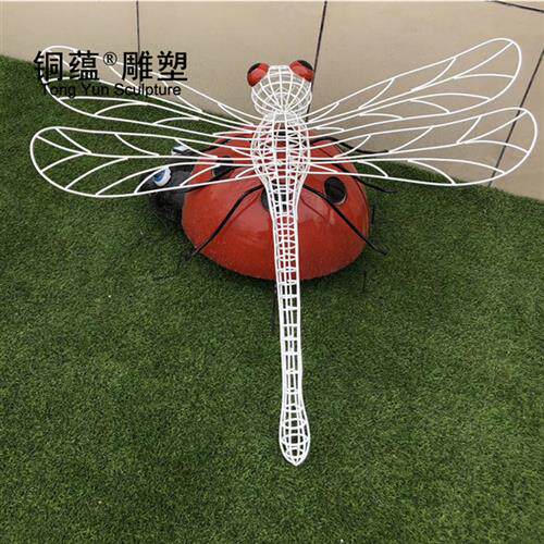 户外园林景观不锈钢铁艺金属丝镂空昆虫蜻蜓雕塑摆件镂空昆虫雕塑