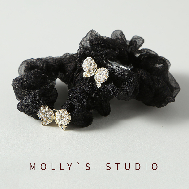 韩版水钻圆结欧根纱小肠圈2024新款气质百搭精致仙美少女发圈发饰