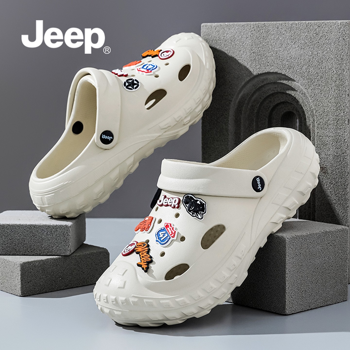 JEEP吉普洞洞鞋女款冬季外穿2025新款凉鞋男厚底拖鞋女冬运动凉拖