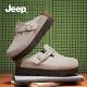 冬季 勃肯鞋 女外穿2025新款 JEEP女鞋 厚底增高半拖男冬真皮洞洞拖鞋