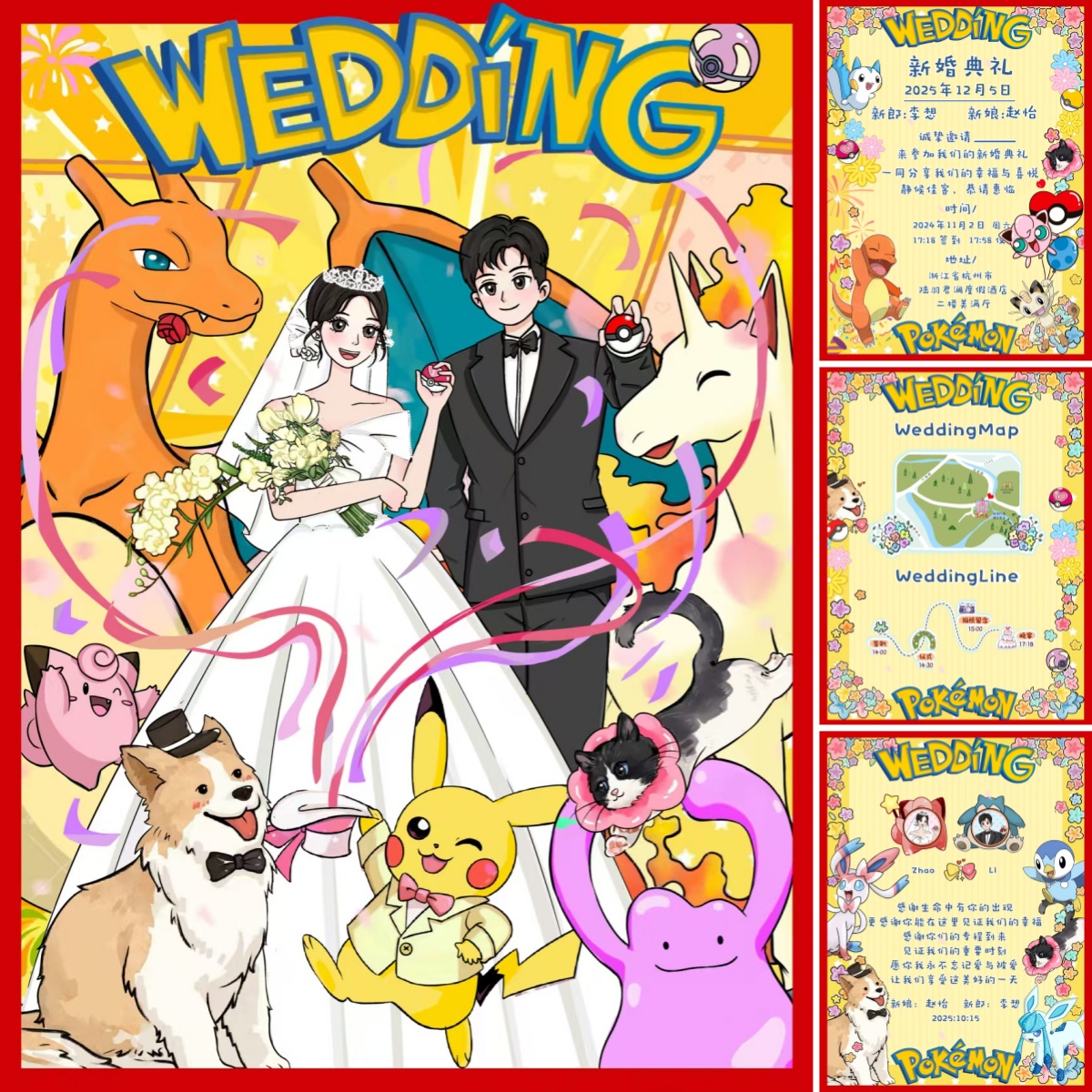 宝可梦卡牌定制pokemon婚礼请柬