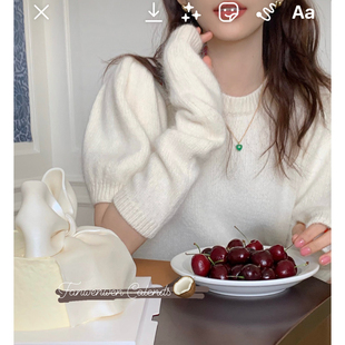 范雯雯 party小公主 拼接袖套毛衣女冬甜美毛绒绒设计感针织衫