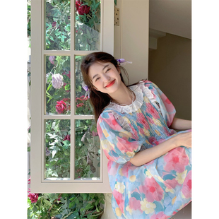 甜美花边领短款 范雯雯 碎花连衣裙女夏季 初夏梦境 公主裙子 泡泡袖