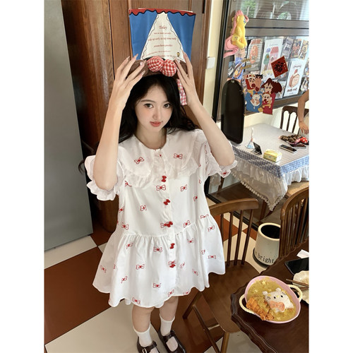蝴蝶结慕斯娃娃领连衣裙女夏季