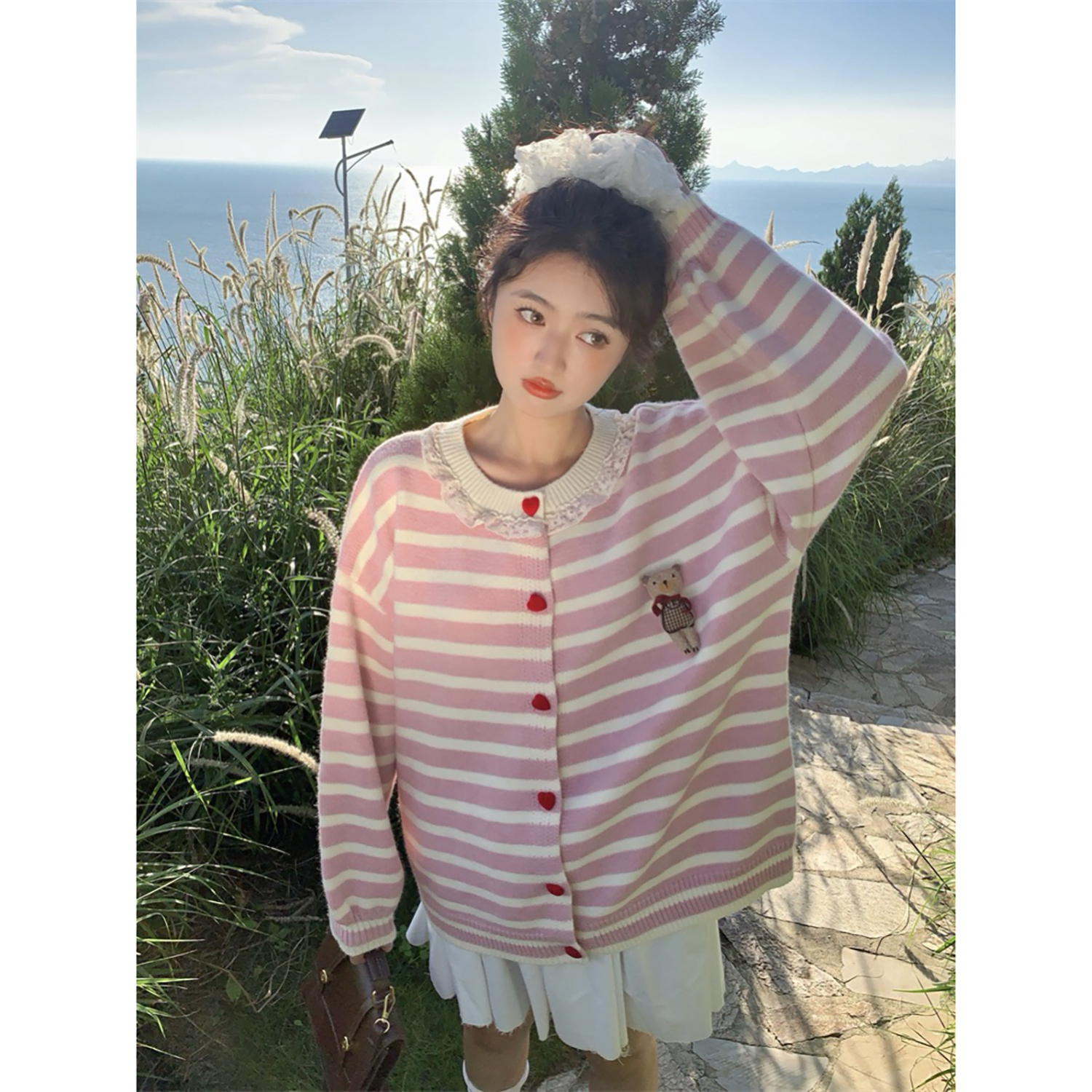 告白琴键撞色条纹针织开衫