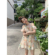 碎花挂脖后背系带连衣裙女夏季 范雯雯 可爱小花仙 甜美A字短裙子