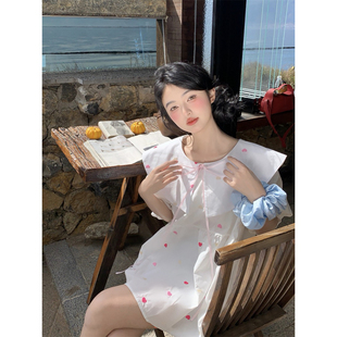 可爱风甜美a字短裙子 彩色爱心白色连衣裙女春季 范雯雯 奶油桃心