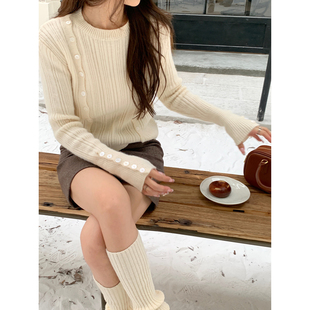 针织衫 韩系温柔风百搭纯色修身 女春甜美毛衣 奶油可可酱 范雯雯