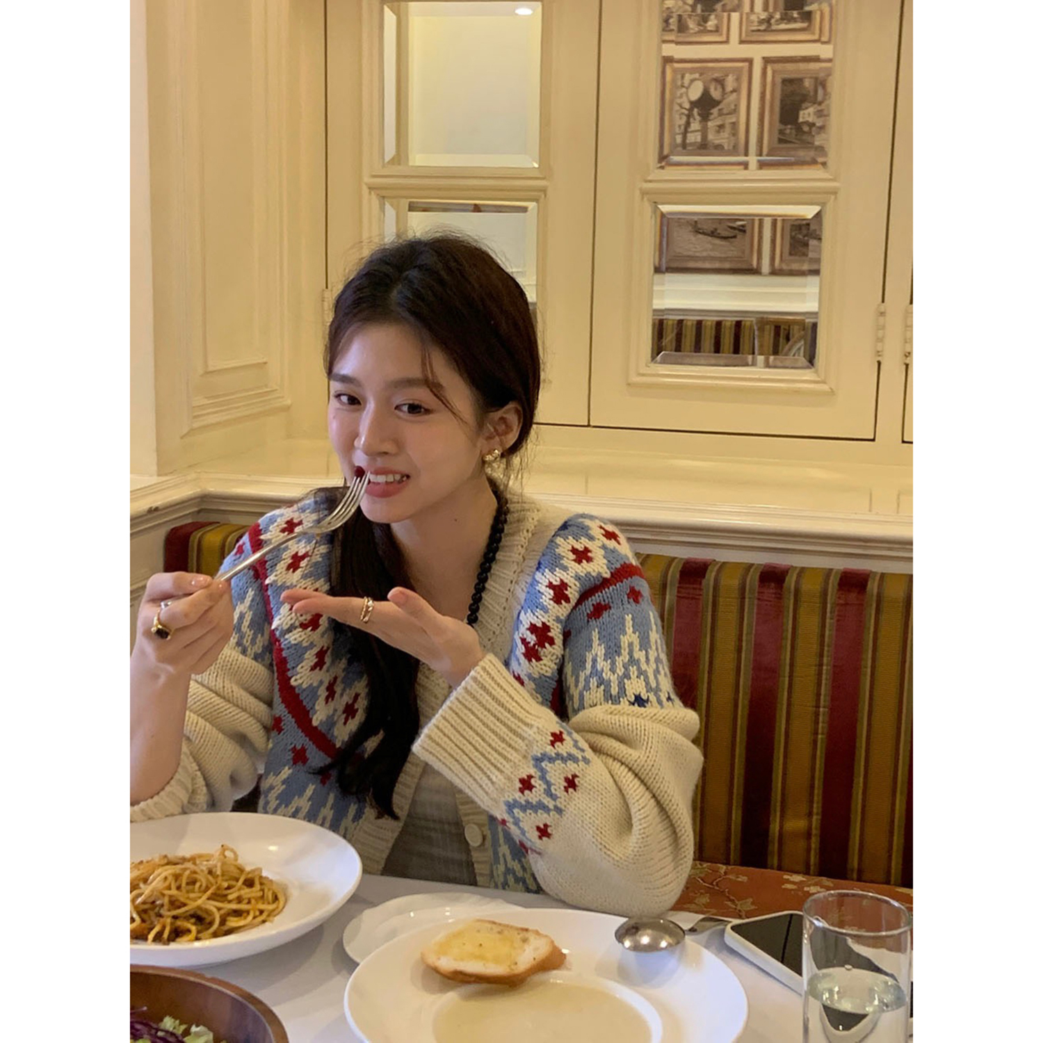 范雯雯 芬兰童话 费尔岛提花针织开衫女夏季甜美复古宽松毛衣外套