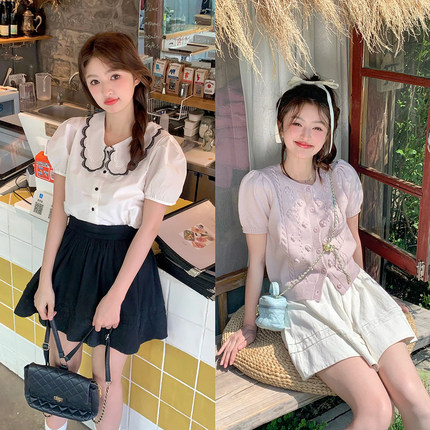 范雯雯 奶酪甜心 高腰学院风半身裙女夏季甜美短款白色A字裙子