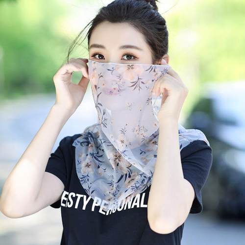 透气防晒面纱薄款耳挂网纱口罩面巾遮全脸抗UV女夏季遮阳护颈