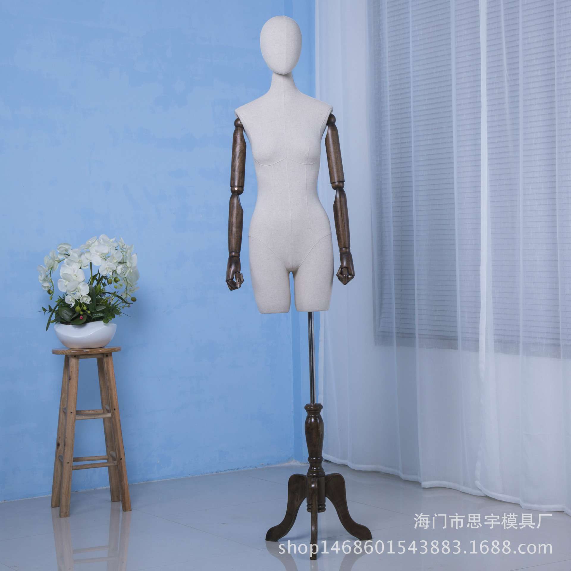 韩版半身包布分腿女模活动头实木手模特厚麻布服装模特橱窗道具
