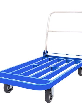 厂家批发蓝色方管四轮静音加厚仓库搬运推动车折叠平板拉货手推车