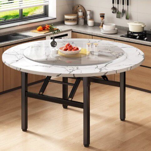 圆桌家用小户型圆形餐桌10人位吃饭桌子餐饮商用折叠圆餐桌加转盘