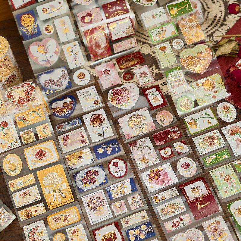 覆古文艺玫瑰手账烫金胶带高颜值文艺小众装饰素材贴纸邮票式贴画,3C数码配件,USB多功能数码宝,淘宝优惠券,粉丝福利购,淘宝优惠卷