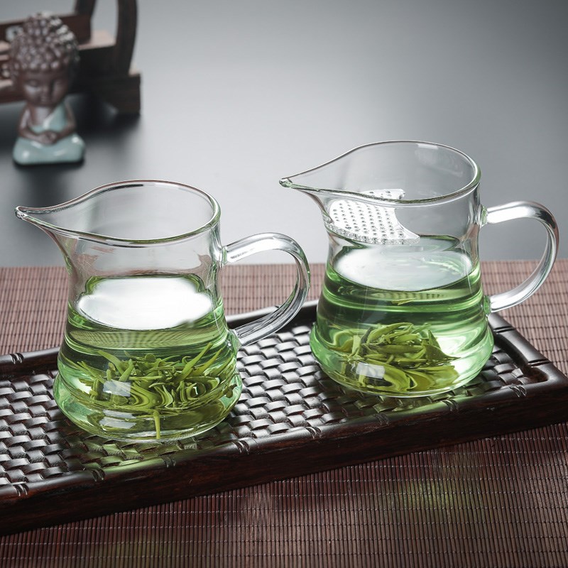 玻璃月牙公道杯茶漏一体绿茶茶具过滤泡茶公杯滤网功夫分茶器