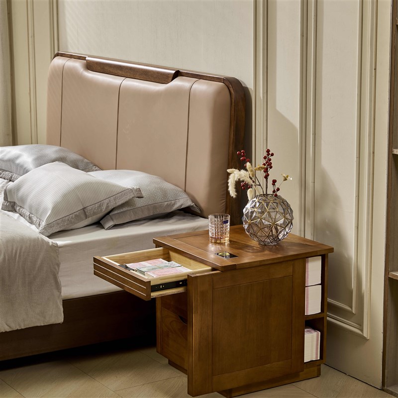 实木双暗格f保险柜一体简约大容量设计床头柜家用