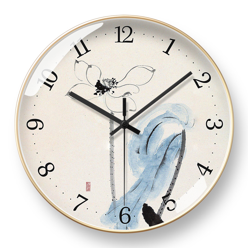 中式莲藕挂钟时尚现代钟表简约时钟创意荷花个性客餐X厅装饰电波