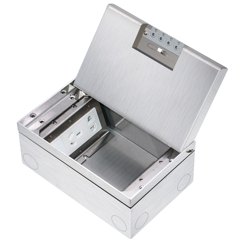 地插座镶a嵌式不锈钢底盒带出线孔网络五孔电源防水隐藏式银色地