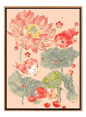 中式荷花锦鲤fdiy数字油画手绘填色画心理减压解闷丙烯手工装饰画
