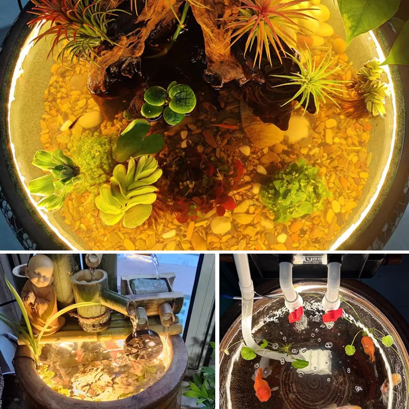 鱼缸灯带专用防水陶瓷圆缸生态水缸古法养鱼观赏鱼X盆补光氛围灯