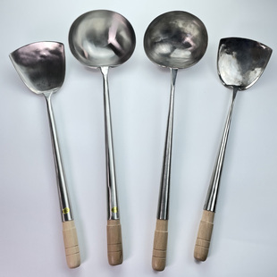 香港港式手工锻打2号o锅铲10两炒勺阿能 厨师专用中式木柄不锈钢