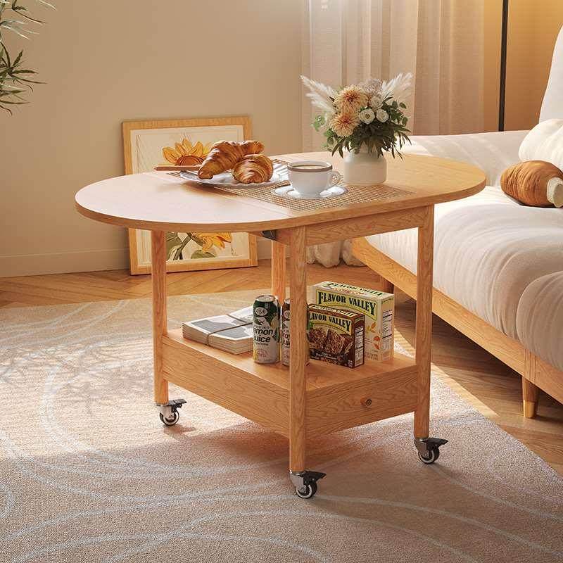 可移动折叠茶几日式原木风实木小户客厅茶型桌沙发边几带轮小新品
