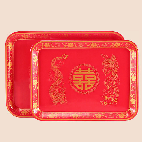 速发长雅柏密胺托盘凯方形塑料端茶水杯子盘结婚敬茶红色托盘喜盘
