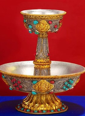 速发护法杯尼泊尔手工掐丝供杯法具家用供护供杯纯铜镶宝石杯大中