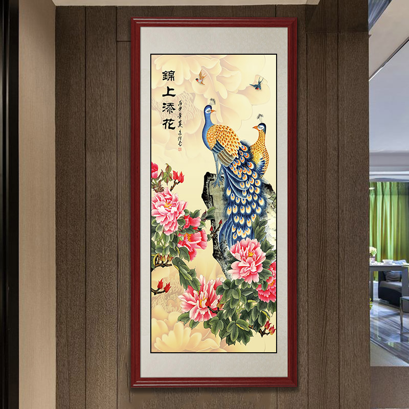 速发国画九鱼图工笔画 客厅玄关装饰画酒店挂画九条鱼荷花图富贵图片