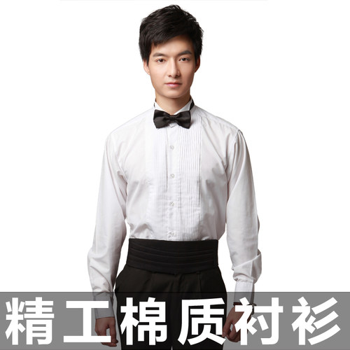 速发风 汇美男士白色大合唱 舞台演出衬衣格爵士舞蹈服装