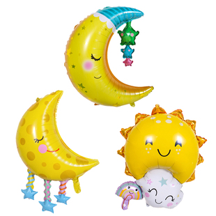 速发儿童生日装气饰球月宝彩虹太星星吊坠宝亮周岁派对铝膜汽球布
