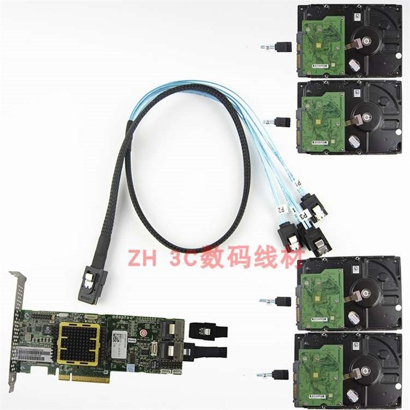 速发现货MI0I SAS数线ASF8F87转 SAT4服器务阵列卡1分4据线