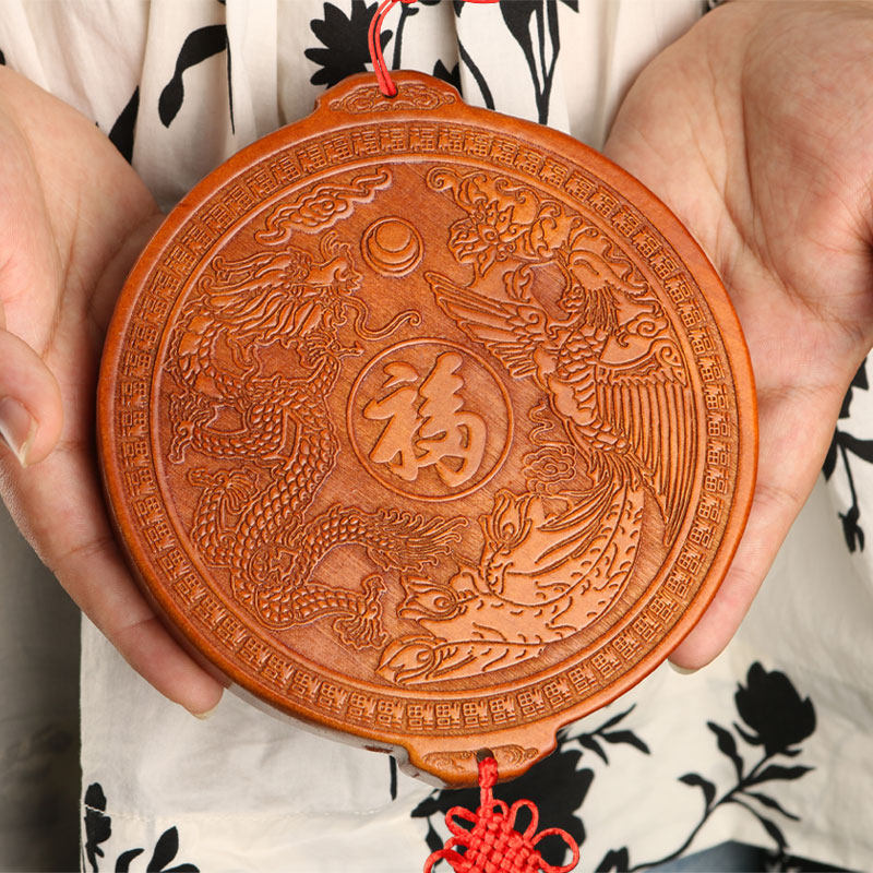 速发桃木龙凤八卦镜龙凤卧祥挂件挂室床头结婚呈饰品钟馗五首麒麟