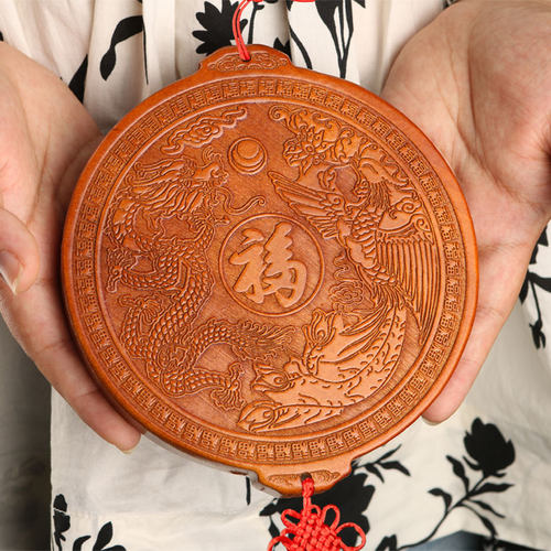 速发桃木龙凤八卦镜龙凤卧祥挂件挂室床头结婚呈饰品钟馗五首麒麟