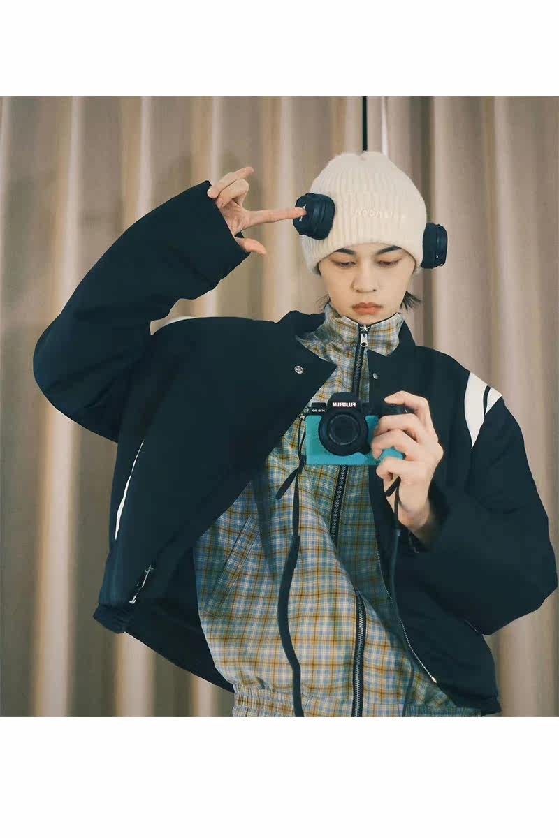 WHOYOU 谢彬彬同款 张赫煊 定制拼接驼绒服秋冬飞行夹克外套男